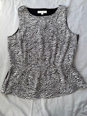 LOFT Black & White Printed Peplum Blouse
